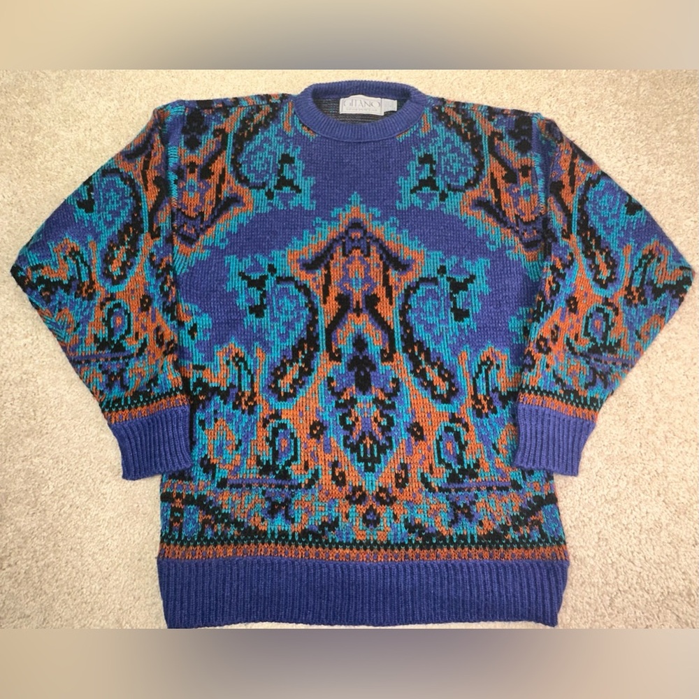Vintage Gitano Sportswear Men’s S/M Multi-Color Crewneck Sweater 80s 90s